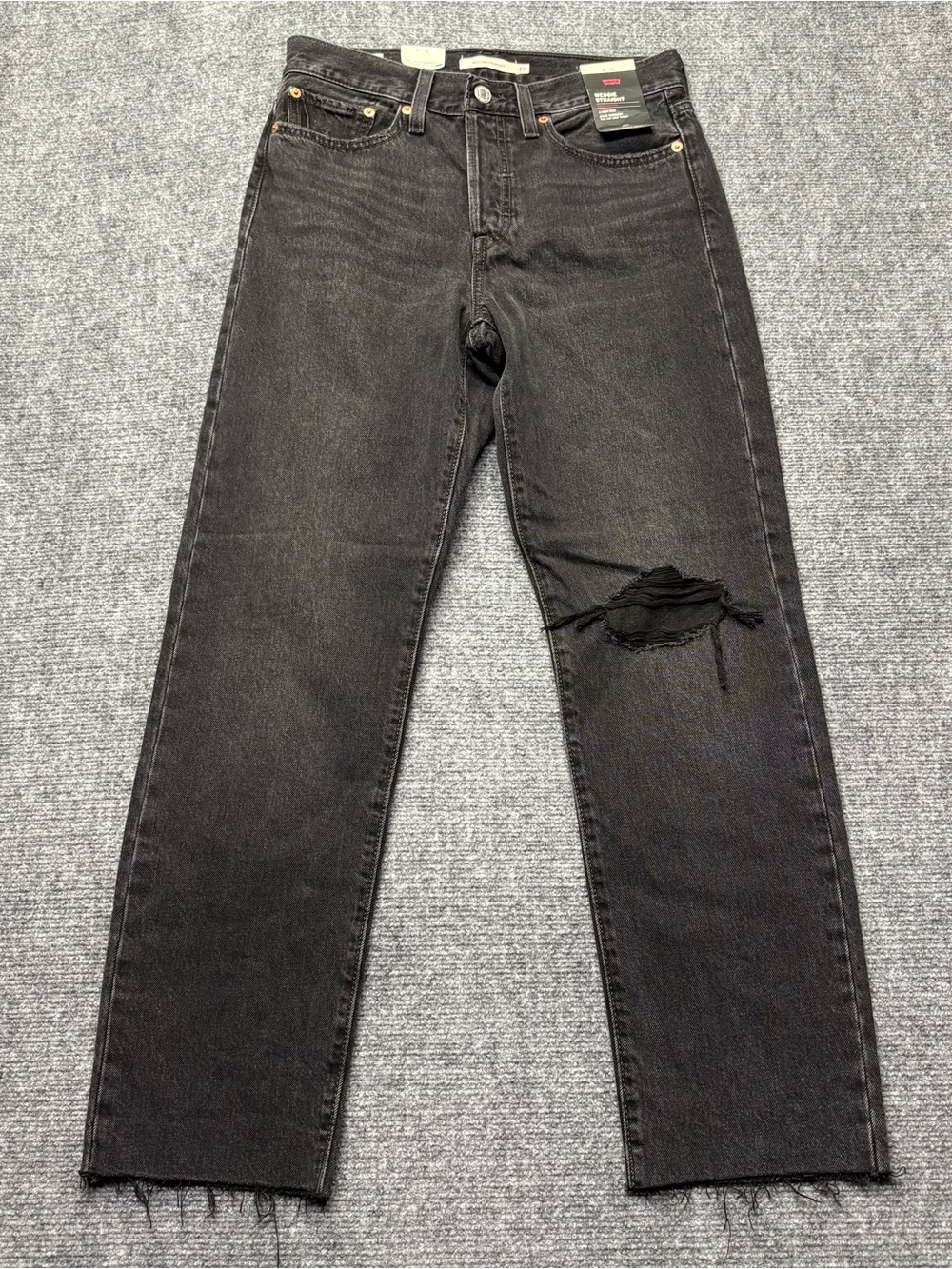Levis Premium Jeans Womens 27 Black Wedgie Straight Raw Hem Button Fly Big E NWT